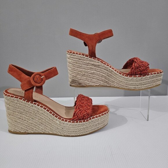 NEW Veronica Beard Reema Sandal Woven Espadrille Wedge Orange Leather - Picture 3 of 13